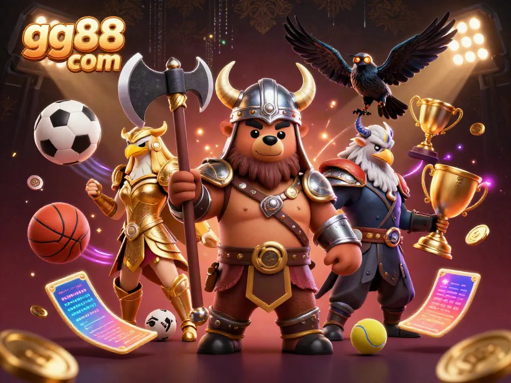 Engage with exciting games at gg88 com, featuring Vikings and Valkyries in a vibrant 3D illustration.