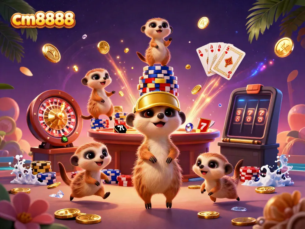Experience the thrill of cm8888 as meerkats engage in an exciting casino setting with vibrant game elements.