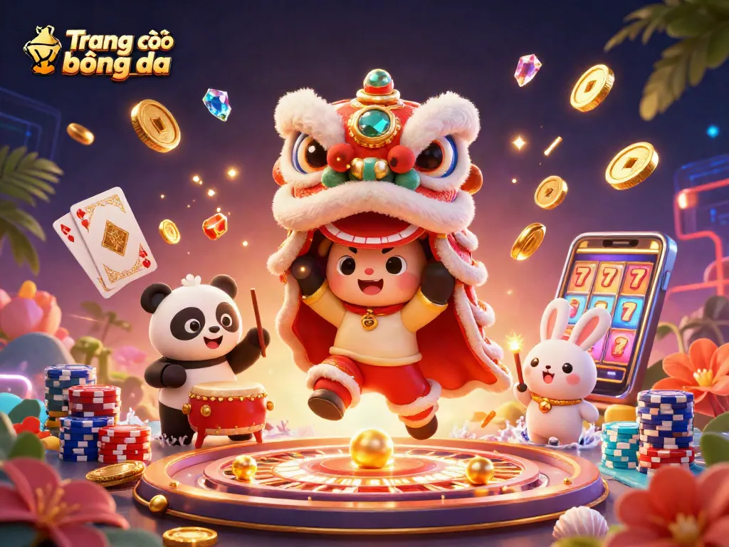 Engage with Trang cá độ bóng đá while enjoying a vibrant 3D illustration of a festive gambling scene.