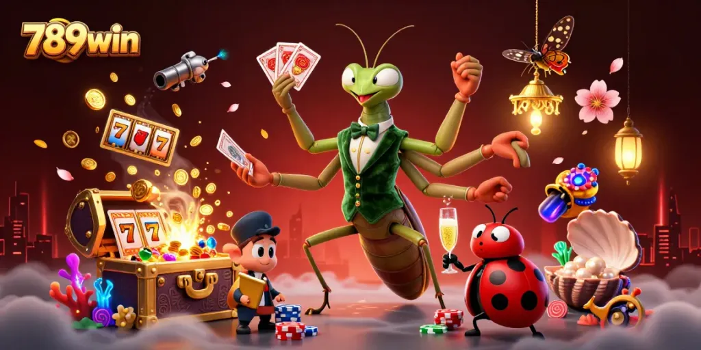 Join the thrilling action at 789win with vibrant slot reels and energetic casino characters.