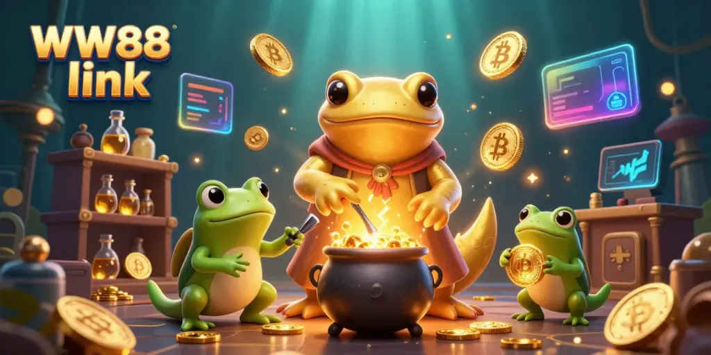 Experience the thrilling WW88 link casino scene with golden coins and gaming elements.