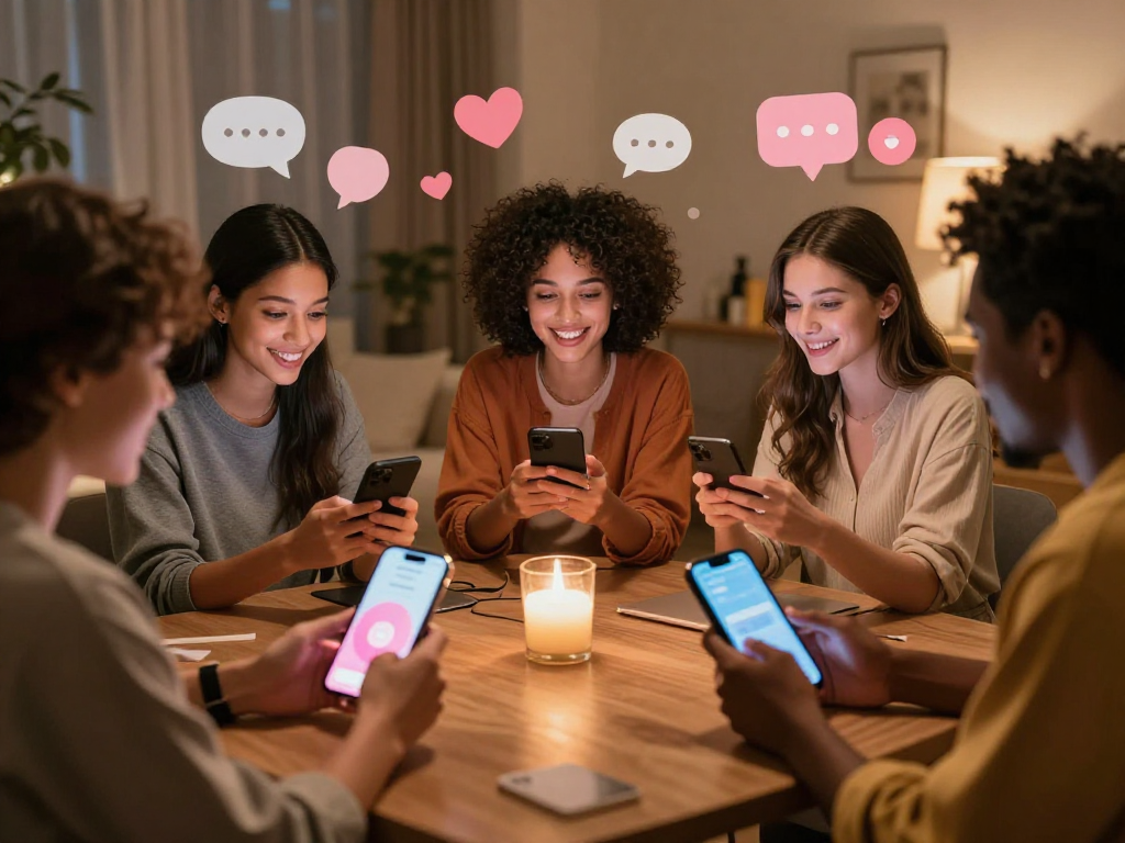 AI sex chat characters interacting in a cozy virtual space, showcasing diverse personalities and intimate atmosphere.