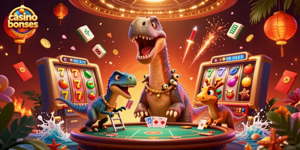 Engage with enticing casino bonuses illustrated in a vibrant 3D scene featuring whimsical characters.