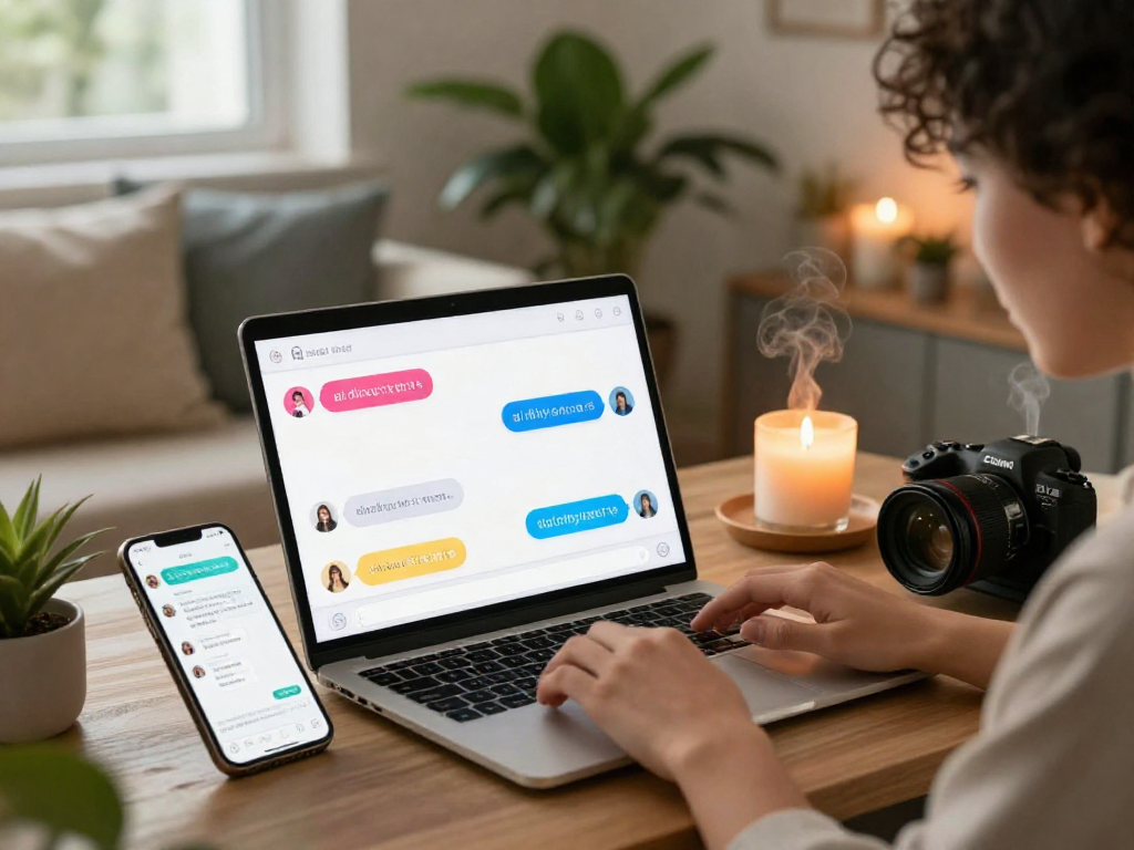 Engaging user experience with ai dirty chat on a modern laptop amidst a cozy workspace.
