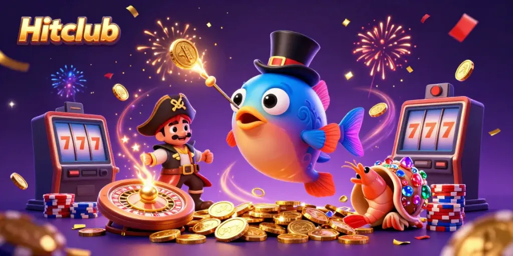 Immerse in Hitclub's vibrant world with a glowing anglerfish attracting golden coins, showcasing lively casino elements.